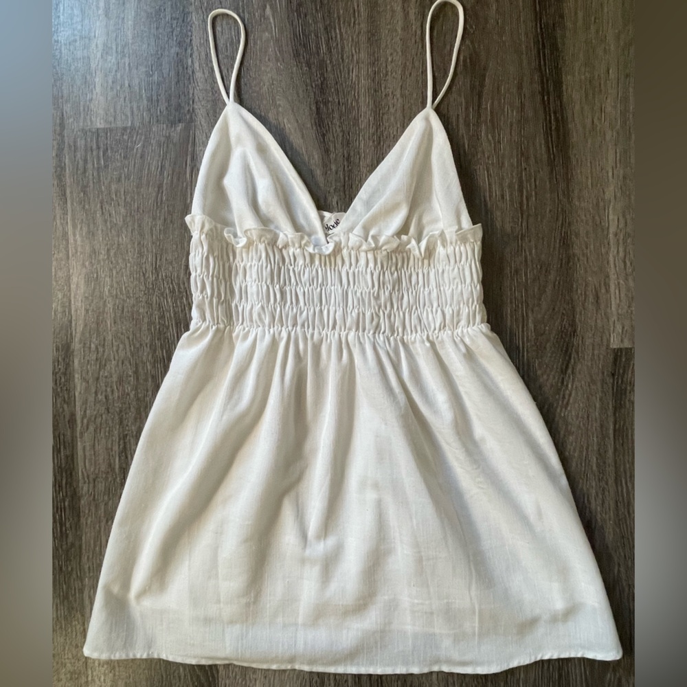 Elodie White Linen Babydoll Mini Dress - Size S